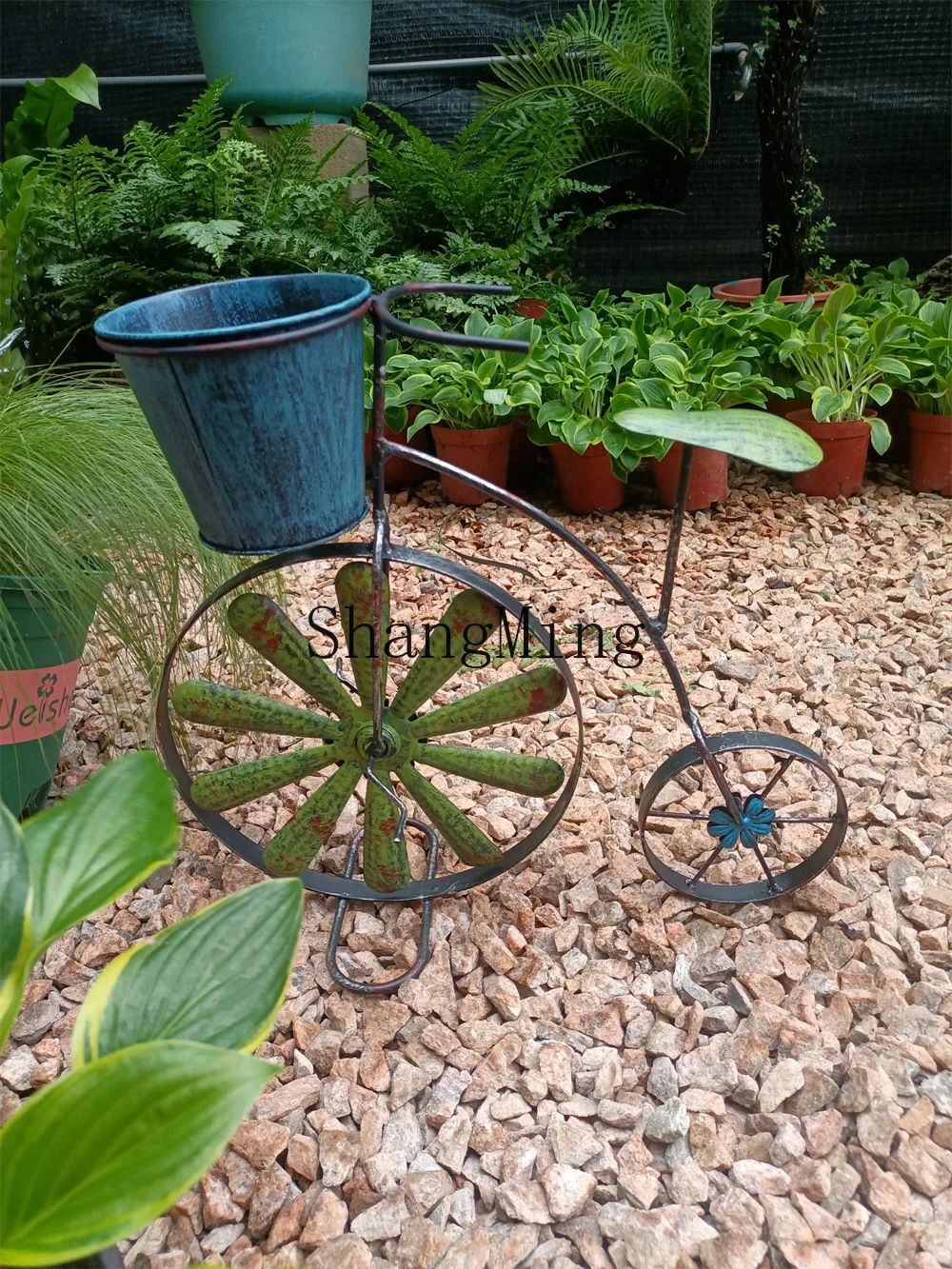 

FG courtyard balcony flower stand living room micro landscape flower device small bicycle flower stand