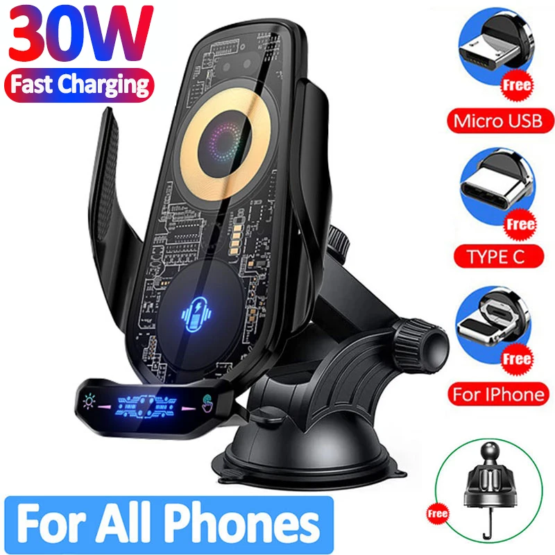 30W Car Phone Holder Wireless Charger Fast Charging Station For iPhone 14 13 12 X Xiaomi Samsung Magnetic Wireless Car Charger