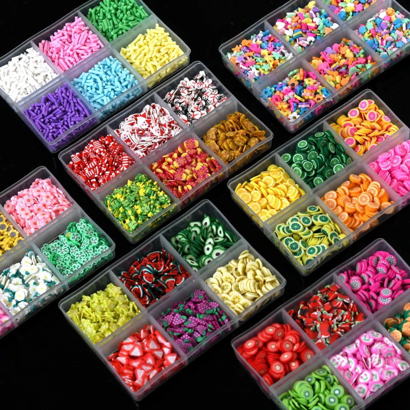 6Grid/Box 5mm Fruit Mixed Slice Nail Art /Slices/Slime Charms /Polymer Clay for Girls DIY Crafts Tiny Cute Plastic Mud Particles