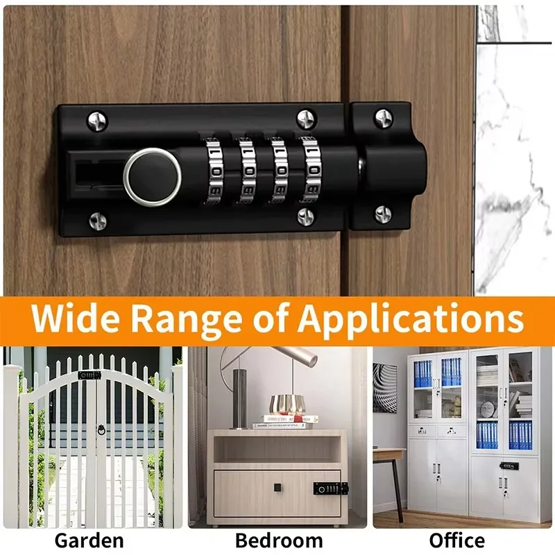 smart door locks Lock Black Silver Bolt Metal Door Latch Anti-theft Safety Combination Digit Padlock