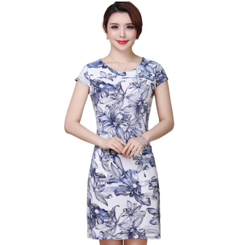 

Fashion Women Dress Slim Tunic Milk Silk Print Floral Casual Sexy Bodycon Dresses Vestidos Mujer