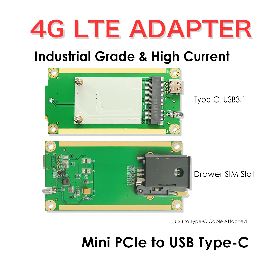 4G LTE Industrial Mini PCIe to USB Adapter(Type-C USB3.1) W/SIM Card Slot Type-C to USB Cable For WWAN/LTE 3G/4G Wireless Module