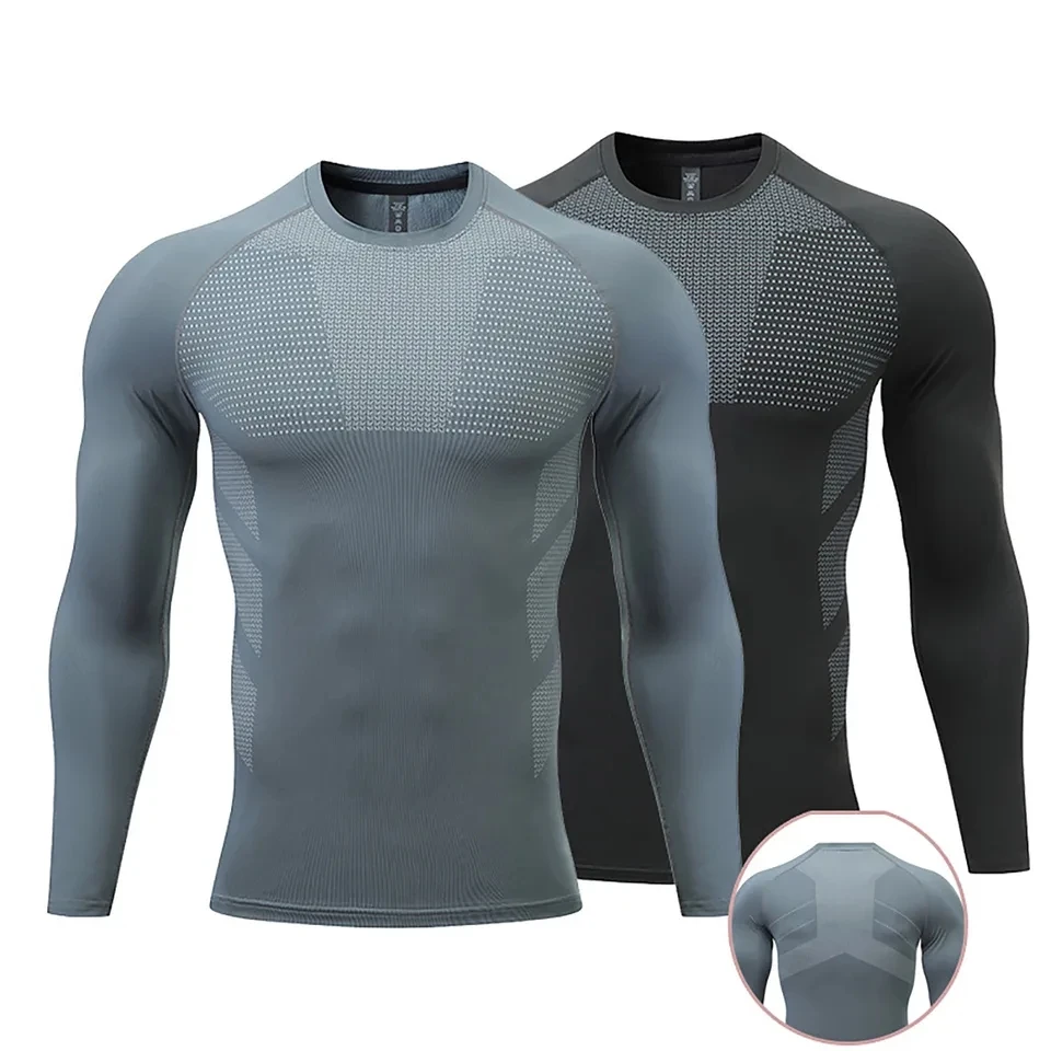 

Men's Sports Compression Shirt Gym Workout Cycling Fitness Shirts Summer Long Sleeved T Shirt Quick Drying Sweat Absorbent Shirt