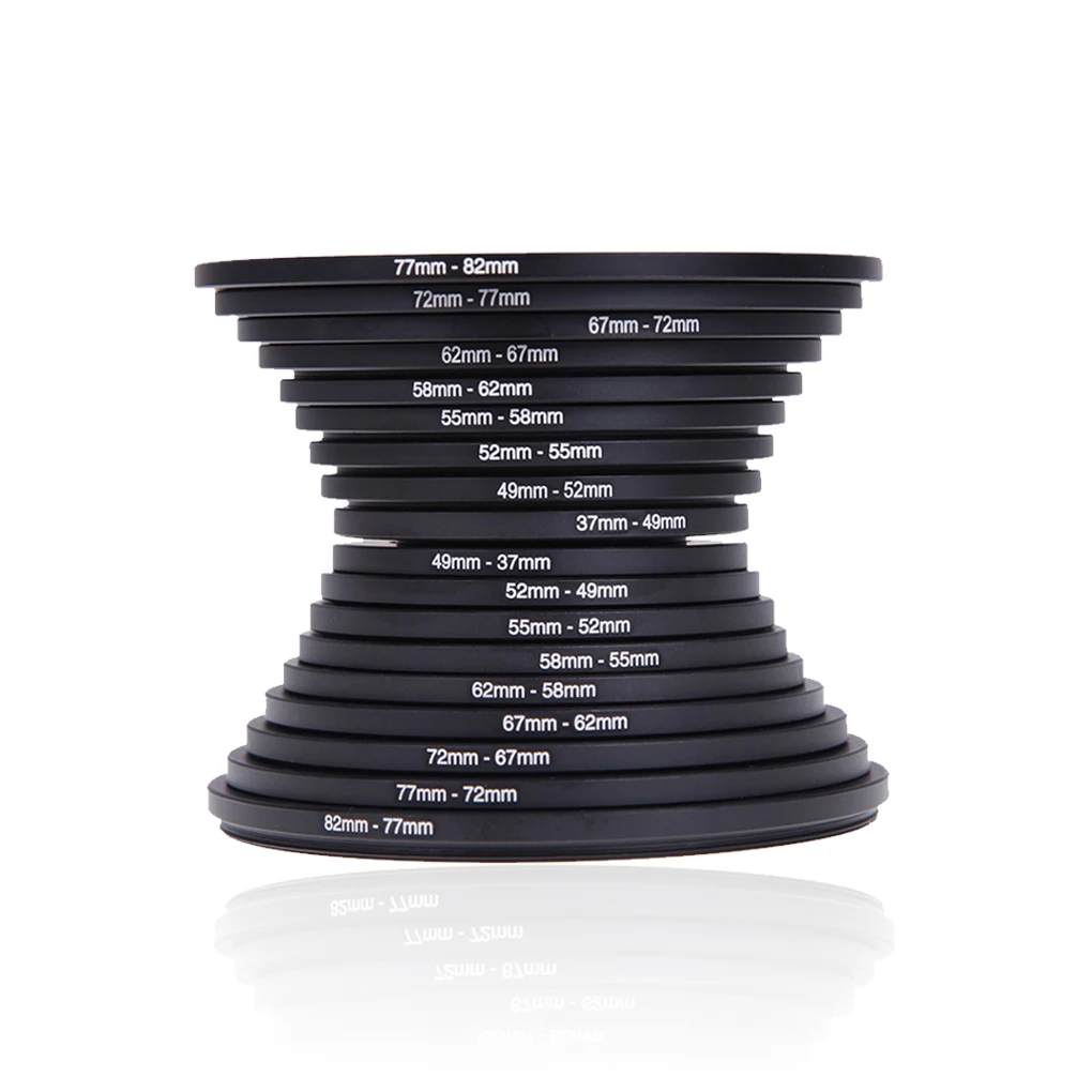 18 peças lente da câmera para cima e para baixo anéis adaptador de filtro conector