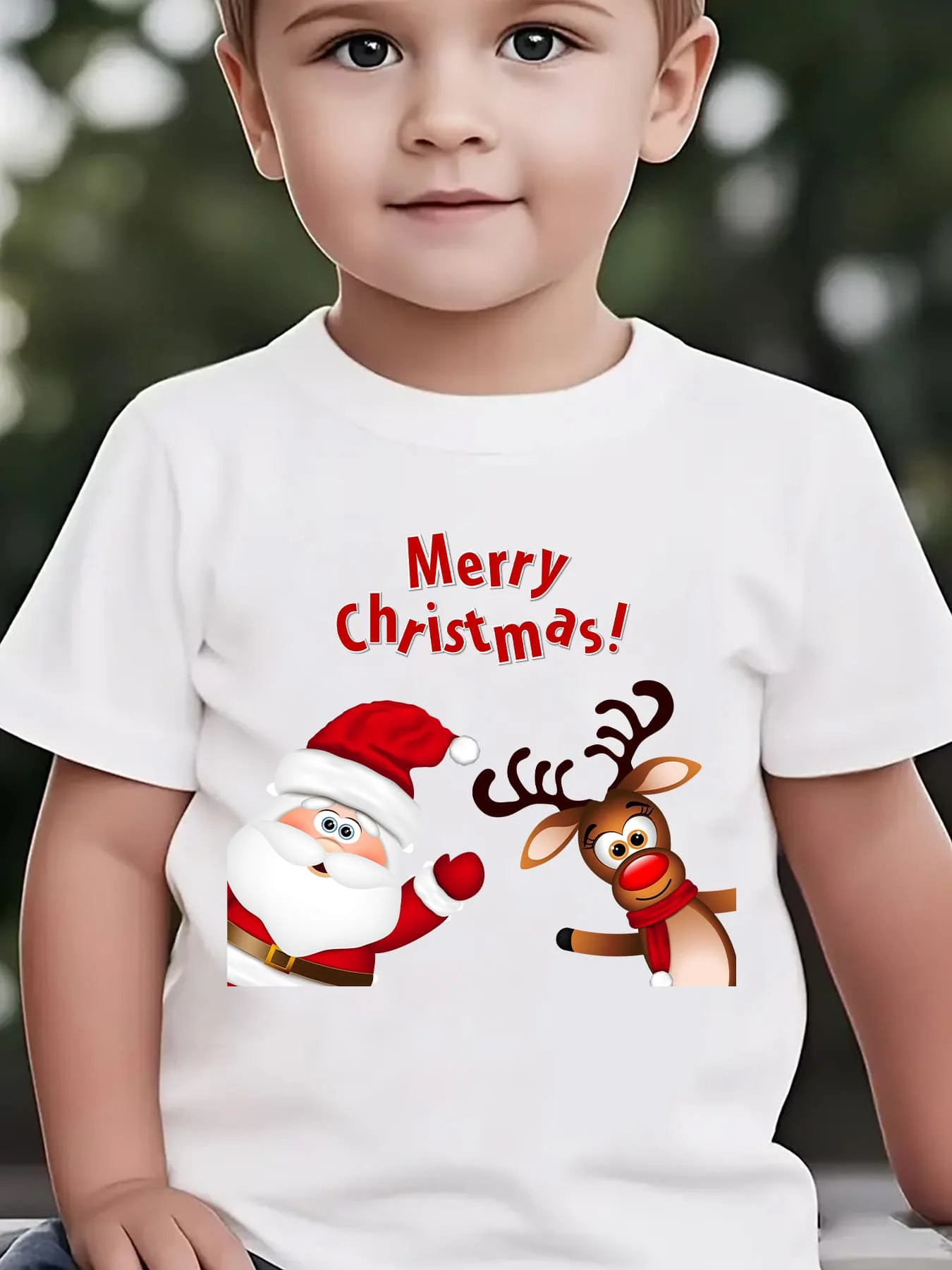 Kids Boys Girls Family Matching T Shirt Merry Christmas Santa Red Nose Reindeer Graphic Print Short Sleeve Crew Neck Soft Tee