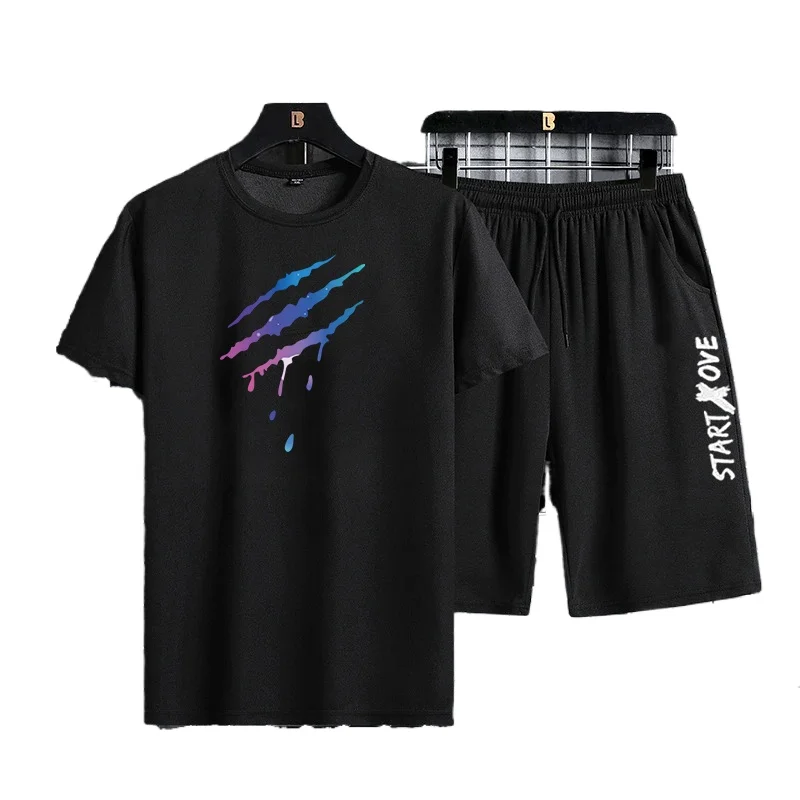 2025 Summer Thin Casual Quick Drying Two Piece Set Zestaw męski sportowy do biegania na świeżym powietrzu Koszulka z krótkim rękawem + Spodenki Zestawy dresowe — zdjęcie 2