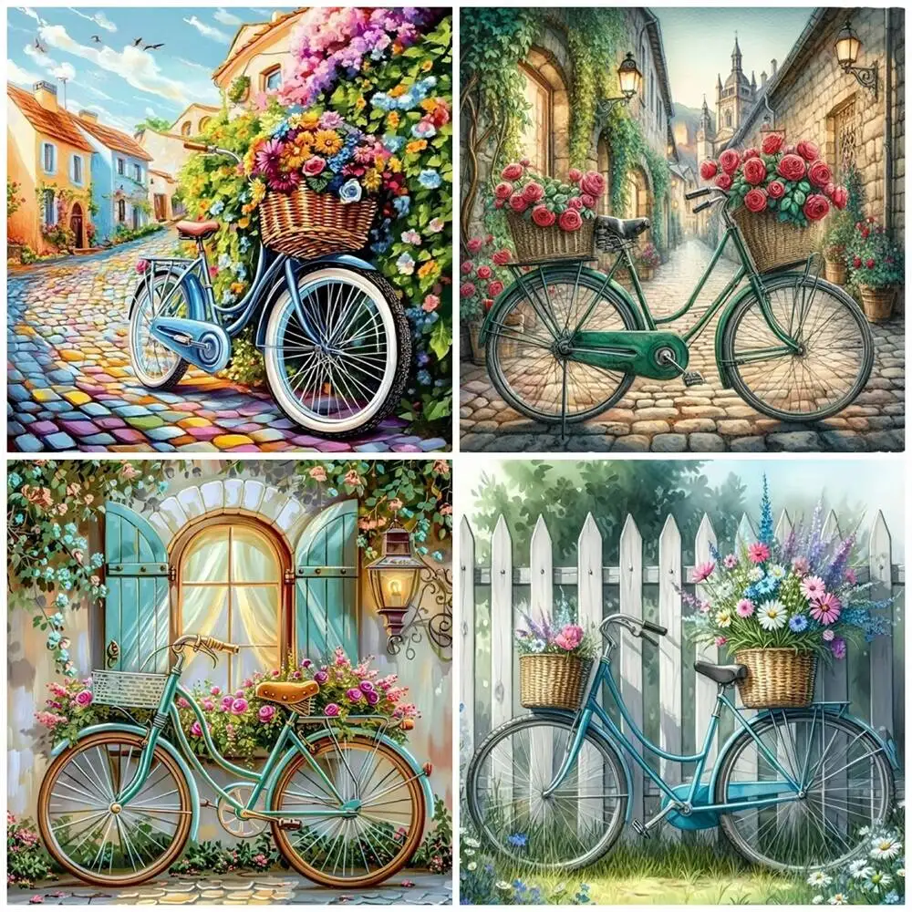 DIY 5D Diamantmalerei Kunst Fahrrad Straße Vollrund-Bohrer Mosaik Blumen Stickerei Landschaft Strass Heimdekoration Einzigartiges Geschenk