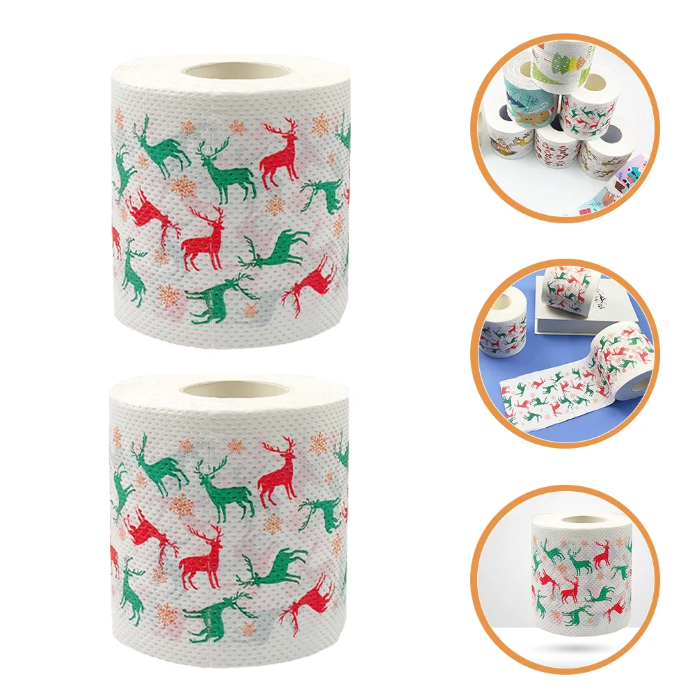 2 rollos de papel impreso para baño, inodoro, decoraciones navideñas, papel de joyería, pañuelos, servilletas para cena, accesorio para almuerzo suave