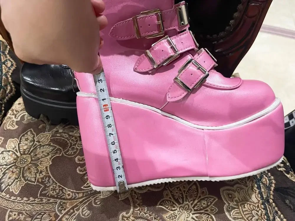 Frauen Stiefel Cosplay Damen High Heel Plattform Keile Frauen Hohe Stiefel Gothic Schnalle Lange Röhre Leder Weibliche Stiefel Plus Si – Detail 8