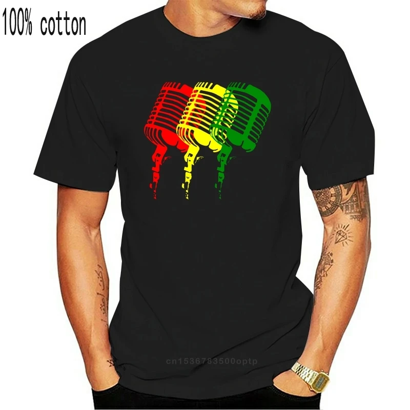 Reggae Colored Microphones In A Classic Design T Shirt Men Printing 100% Cotton Round Neck Funny Casual Spring Autumn Tshirt