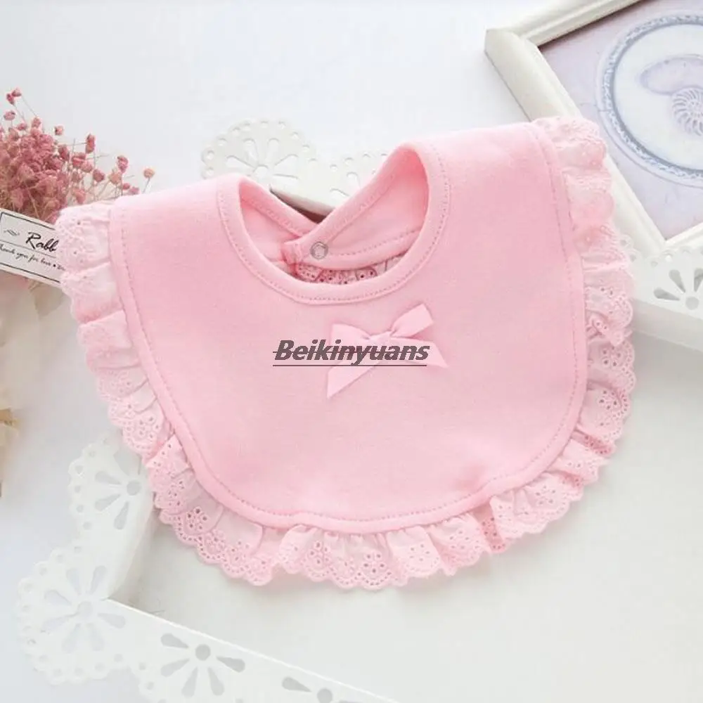 

New baby bib gauze stitching cotton fabric with bow female baby saliva towel