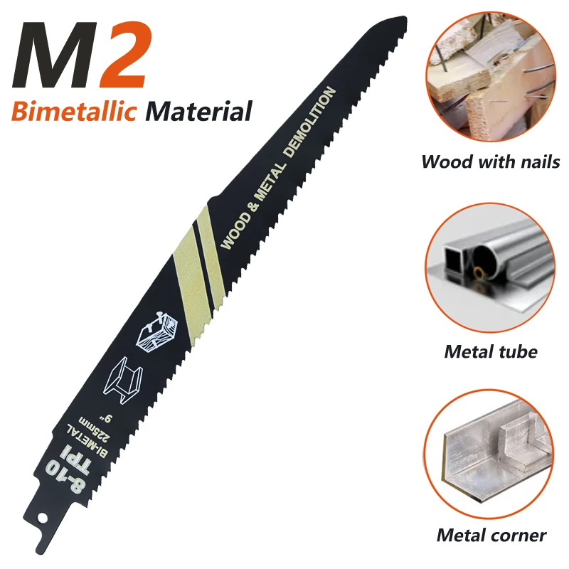1piece Bi-Metal 9inch(225mm)  Reciprocating Saw Blade 8-10TPI M2 Material Cutting for Wood Nail Metal Tube