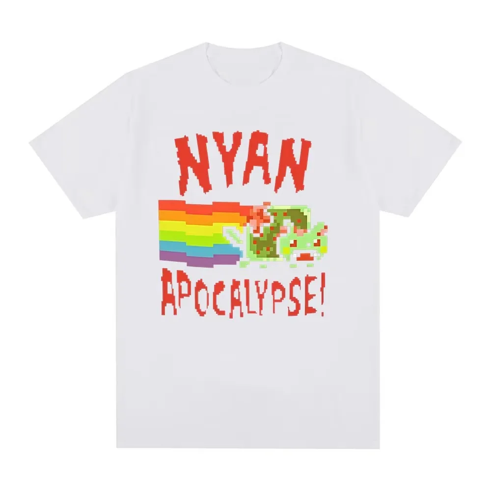 Nyan Rainbow Cat Funny Meme T-shirt, Unisex Kawaii Harajuku Short Sleeve Tee, Casual Streetwear Graphic Top for Men Women