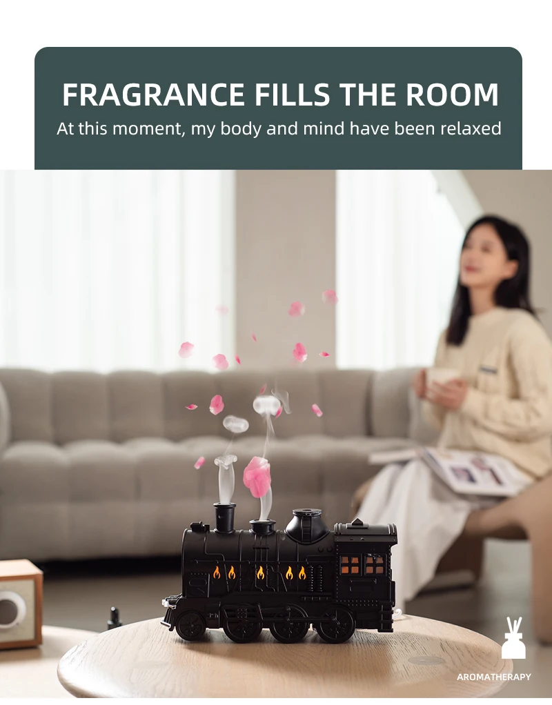 USB Train Shape Aroma Diffuser, 2 Mist Modes, 2 Timers, Night Light, 300ml, Fine Mist, Quiet Air Humidifier for Home Office
