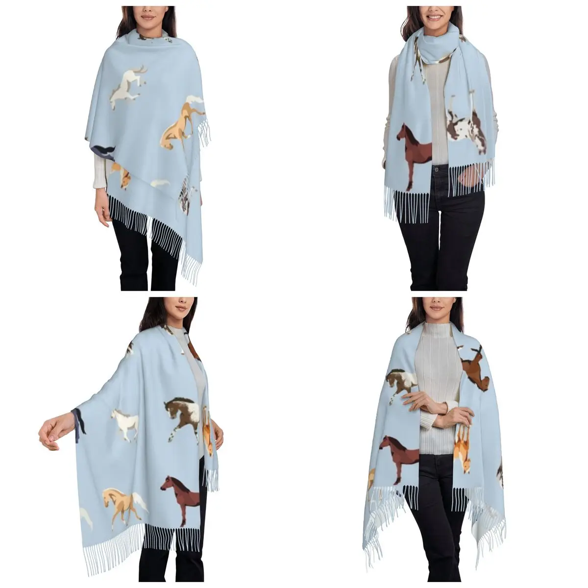 USA Horse Breeds Pattern Scarf Tassel Scarves Women Soft Warm Shawls and Wraps Long Fall Winter Shawl Wrap