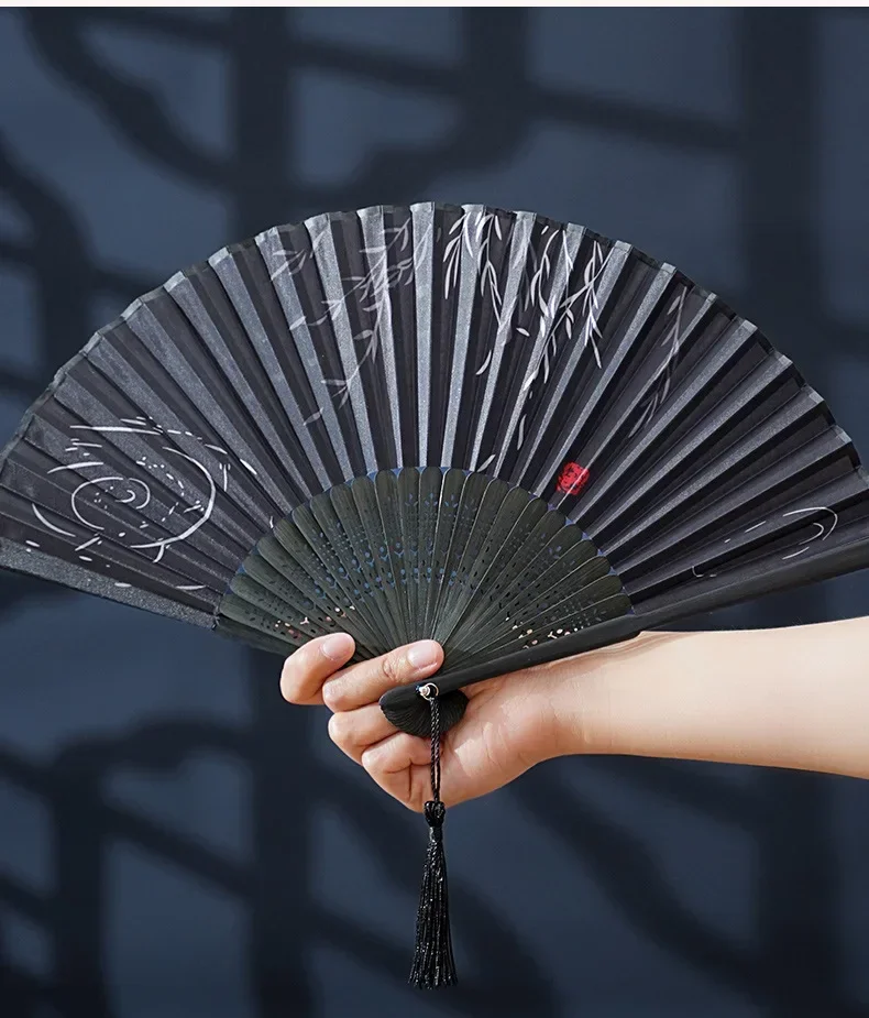Chinese Style Large 33cm Folding Hand Fan Japanese Vintage 13 inch Silk Cloth Bamboo 13\