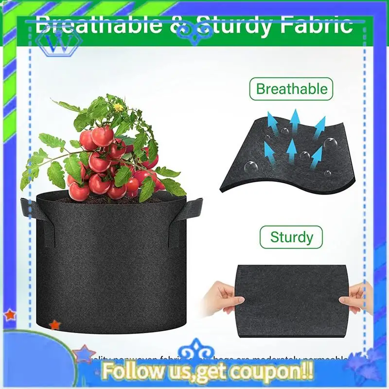 

7-Pack Black Planting Bag Aeration Nonwoven Fabric Plant Pots With Handles, Heavy Duty Gardening Planter For Potato