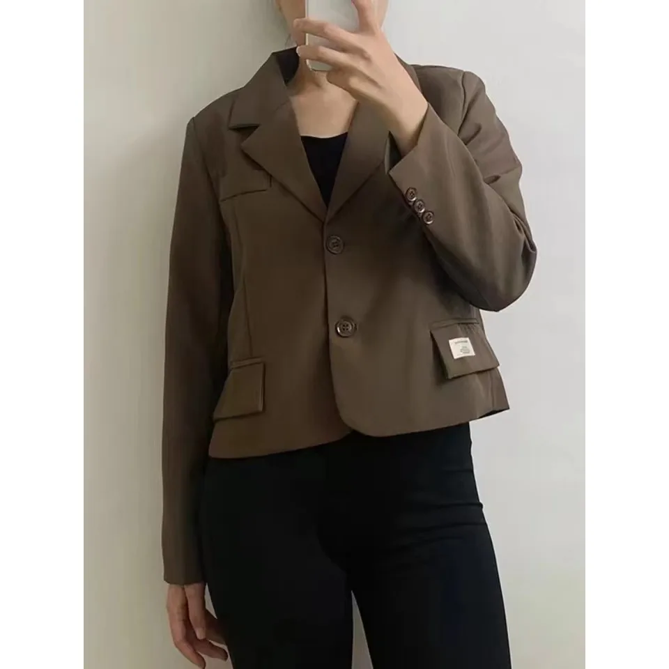 Cropped Jacket Black Blazer Women Clothing Single-breasted Slim Spring Autumn Coat Long Sleeve Korean Chic Streetwear Outerwear