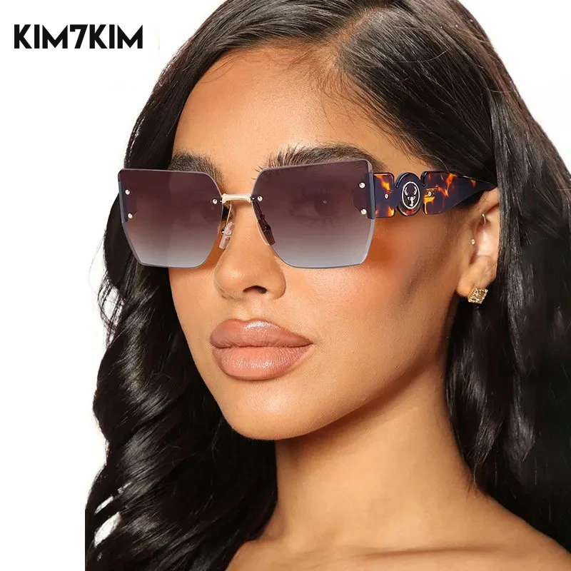 

Oversized Square Rimless Sunglasses Women 2025 Luxury Brand Frameless Sun Glassed For Men Ladies Shades Eyewear Anti UV400