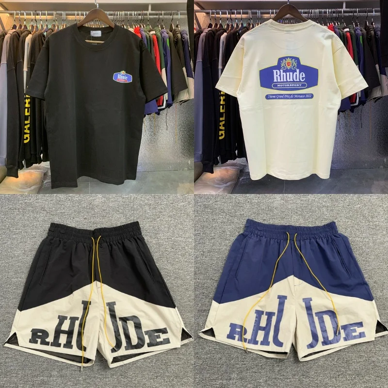 Vintage RHUDE Motorsport Badge Grafik-T-Shirt mit Rundhalsausschnitt und kurzen Ärmeln, RHUDE Casual Streetwear T-Shirt für Herren und Damen für den Alltag
