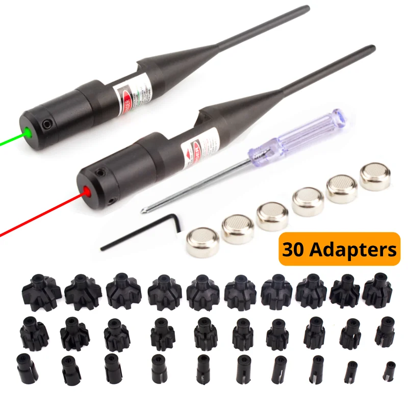 Laser Boresighter .177 .22 to 12GA Red Green Laser Collimator Universal Laser Bore Sight with 30 Adaptes and Battery