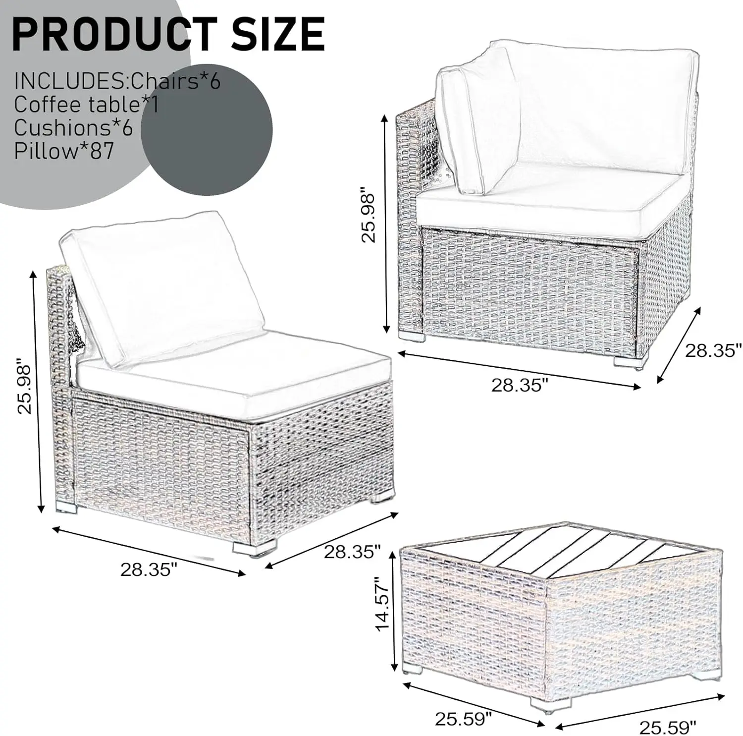 7 Stück Terrassen möbel Sets Outdoor Pe Rattan Korbs ofa Set Terrasse Gespräch Sofa Stuhl Set mit Glas tisch und Kissen