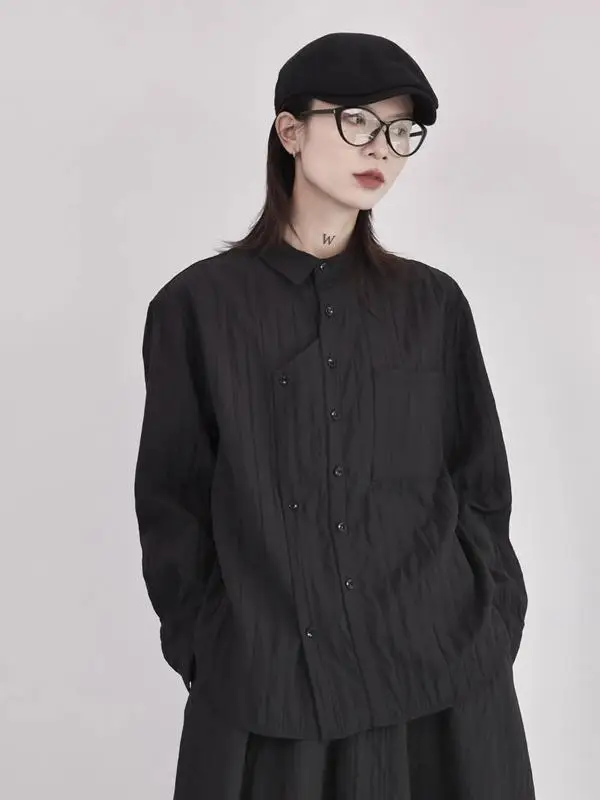 

Loose Women's Long Sleeve Shirt Casual Vertical Strip Design Spring Outerwear Comfortable Polyester Fiber Retro Style Button ...