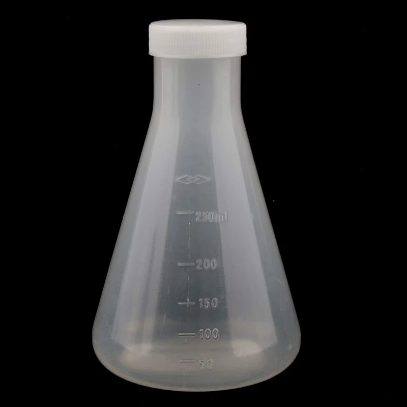 Flcopropriété Erlenmeyer conique en plastique gradué de laboratoire, Ghable, mur optique lisse, 20 HI de 250Ml