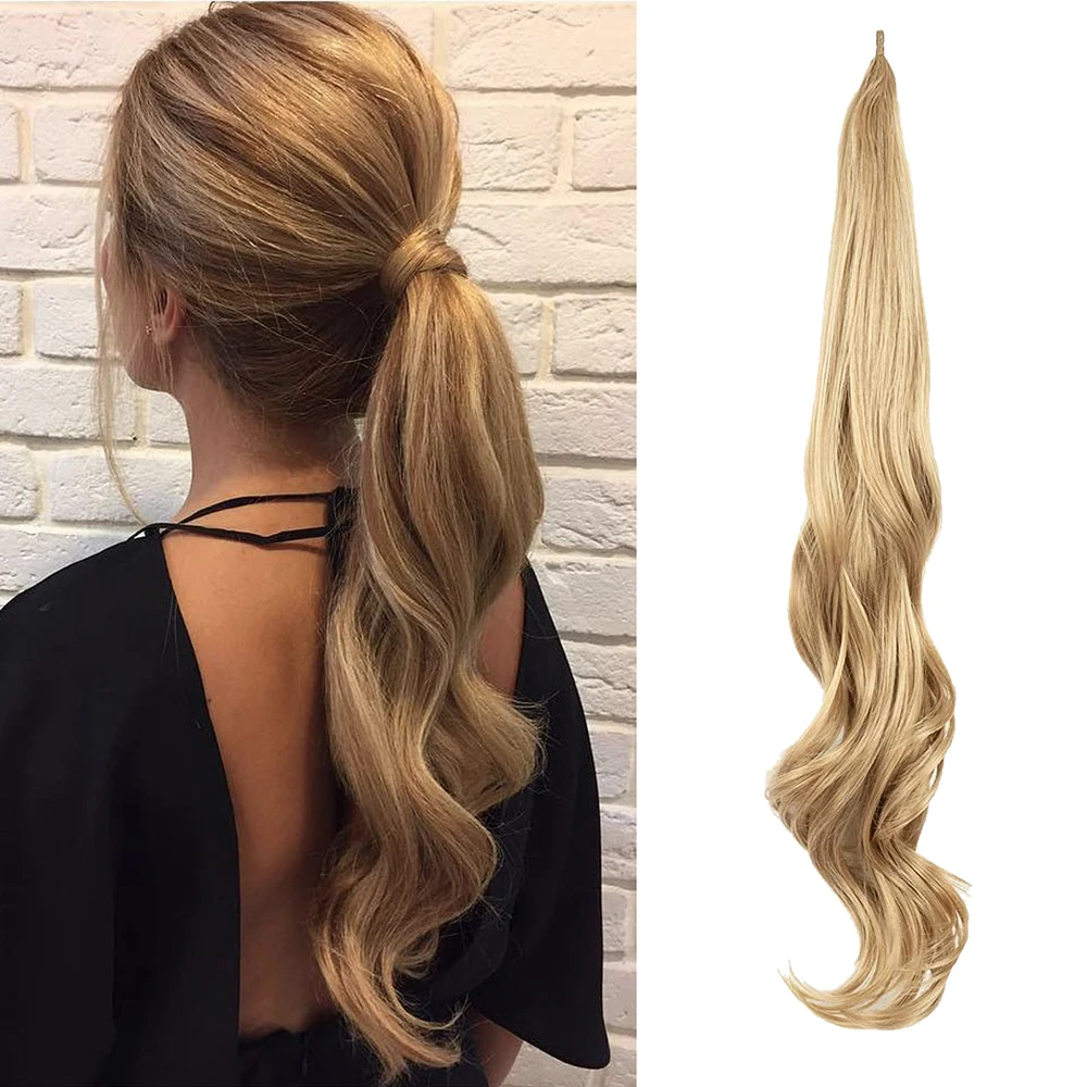 

Hair Nest Flexible Wrap Around PonyTail 32inch Length Synthetic Ponytail Extensions Blonde ponytail Hairpieces For Women