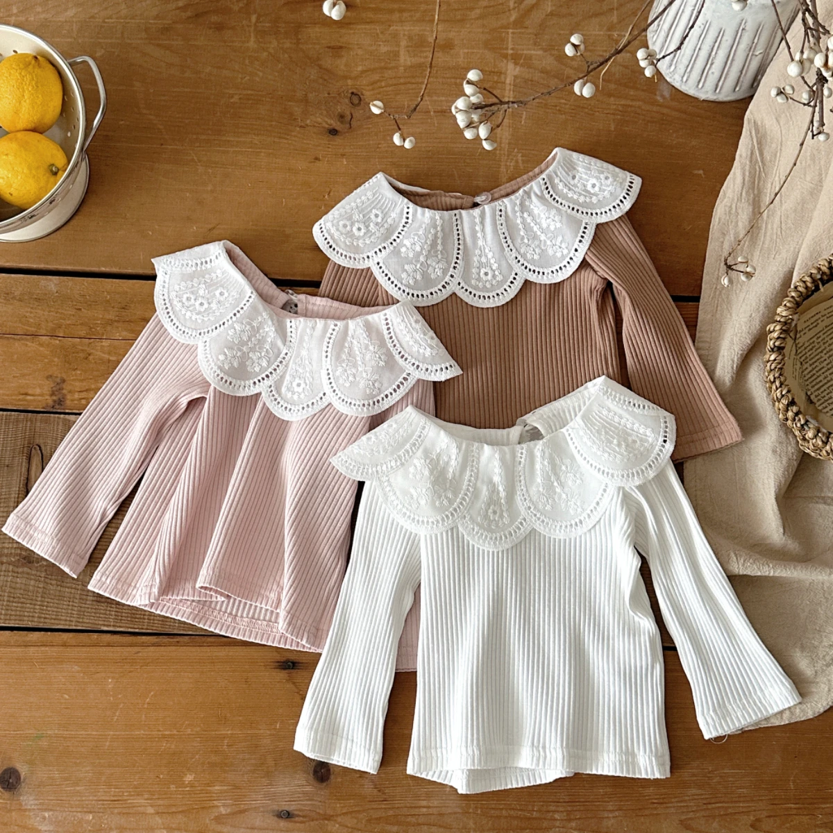 Baby Girls Cotton T-Shirt Kids Peter Pan Collar Tops New Fashion Blouse Children Casual Cute Short-Sleeved Clothes 0-3Y