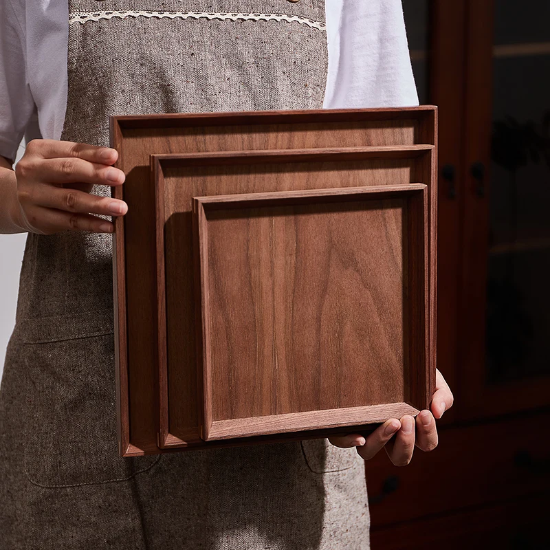 Black Walnut Wood Tray Rectangular Japanese Style Tea Cup Dessert Storage Tray Wooden Home Use Tea Water Pot Tray