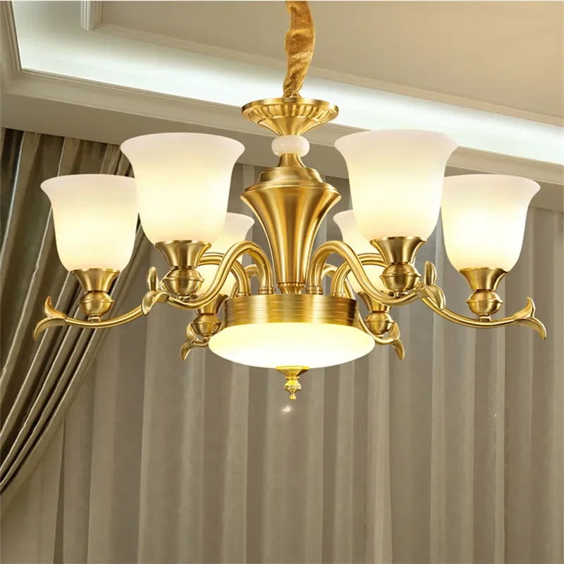 Lampe Suspendue Luxueuse en Laiton Américain, Lustre Européen, Salon, Salle à Manger, Chambre à Coucher, Villa, Hôtel, Salle d'Échdébord, 14 Cui