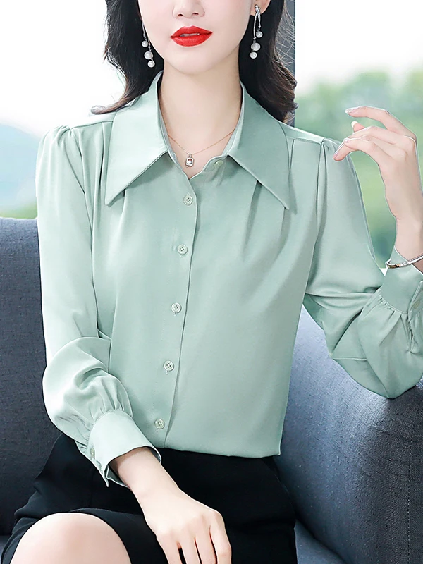 

Элитная шелковая профессиональная женская модная блузка на весну: уникальная, привлекательная, красивая, прямого кроя, с длинным рукавом