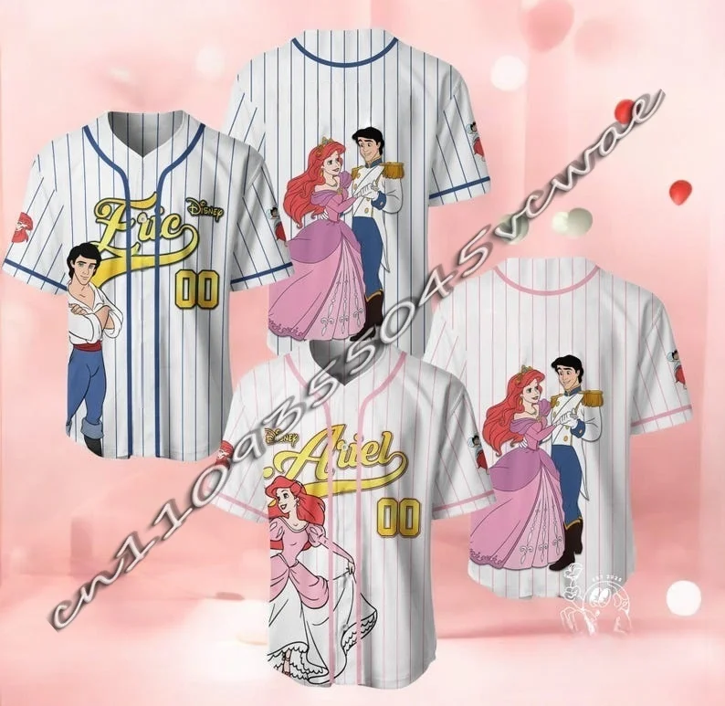 

Костюм для пары в стиле косплей «Русалочка» от Disney, летняя спортивная бейсбольная футболка для мужчин и женщин, топ для беременных 2026