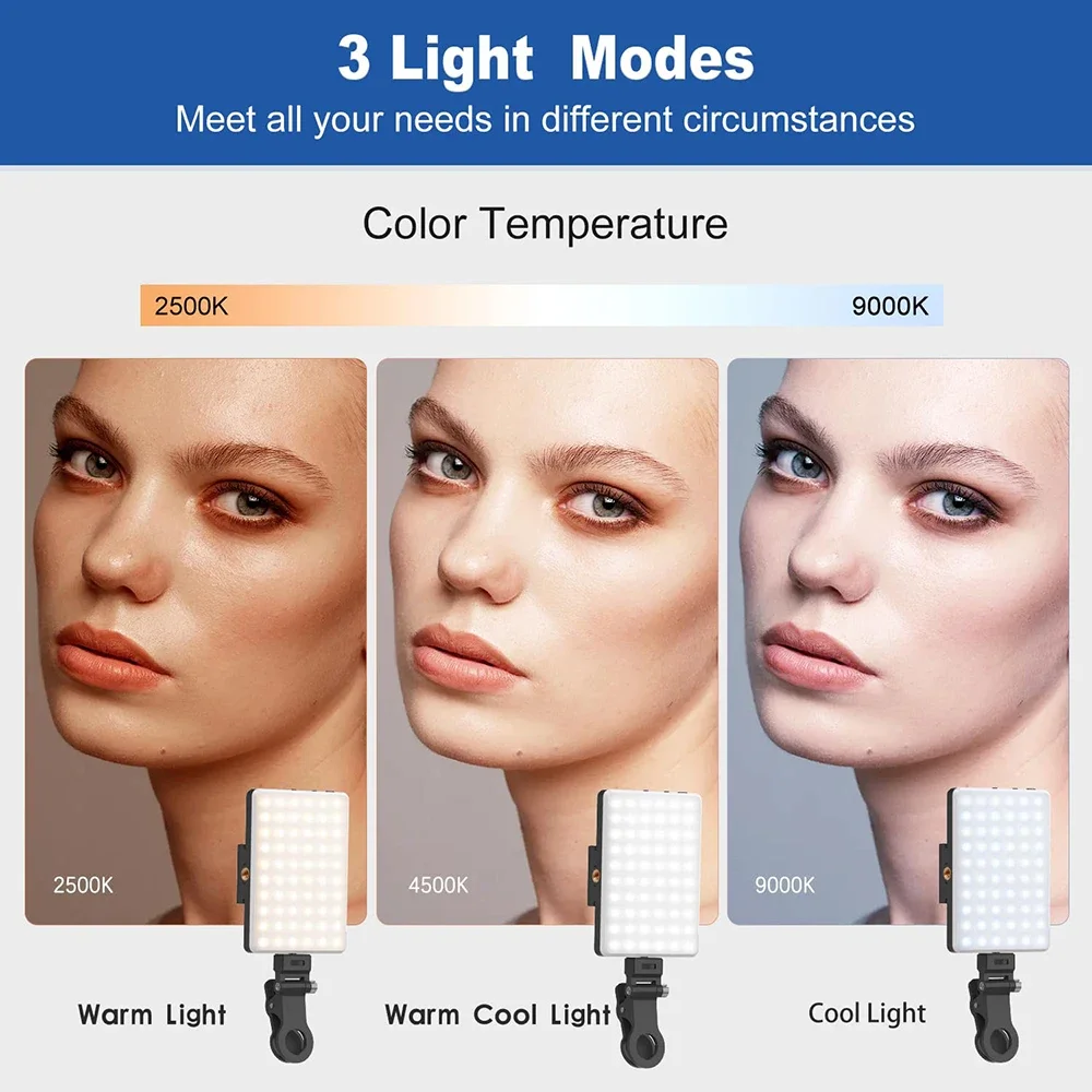 Mobile Phone Fill Light Rechargeable 3 Modes Adjustable Brightness LED Lamp Clip On For Mobile Phone Make Up Computer Fill Light