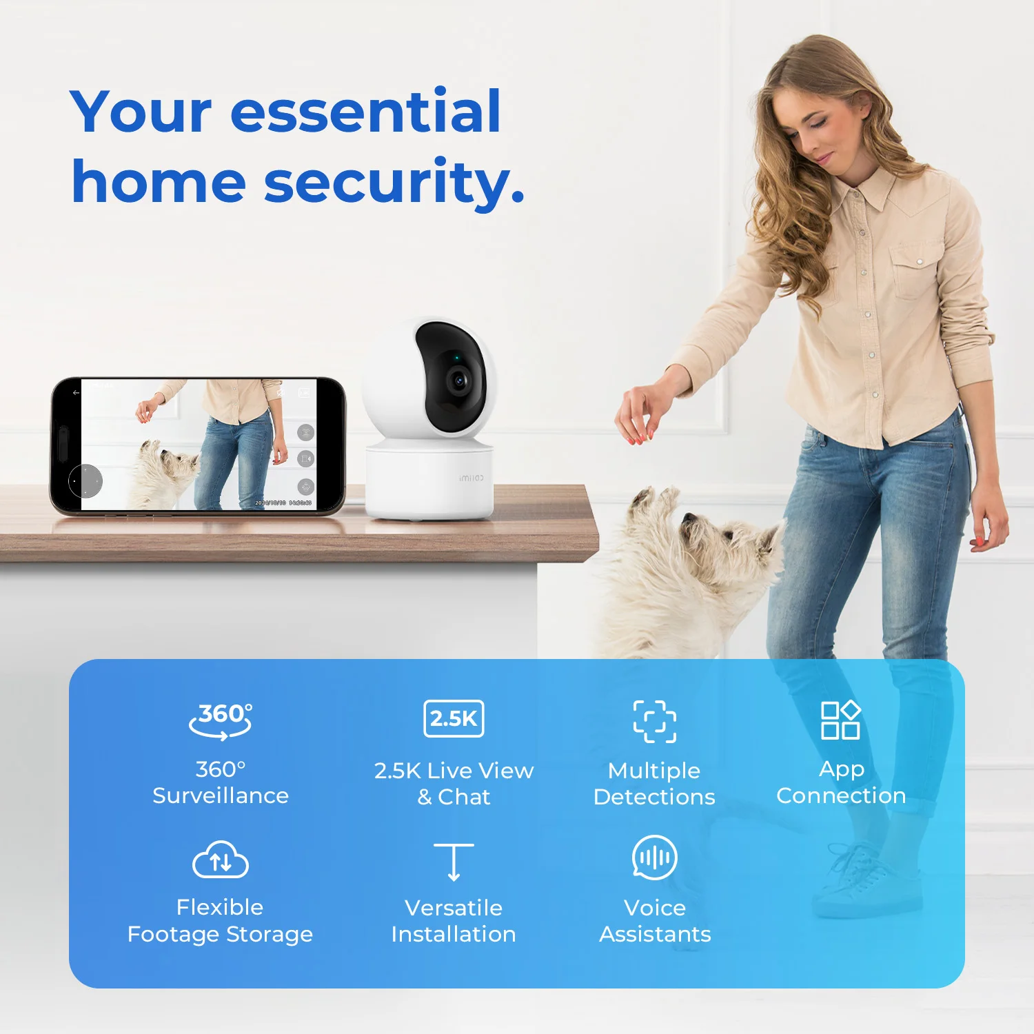 IMILAB-C21 IP Security Camera, 2.5K 360° Night Vision, Baby Monitor with App, 2-Way Audio, AI Detection, 2.4GHz WiFi