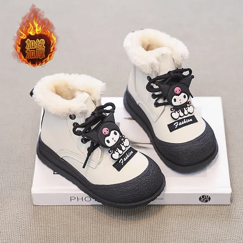 

Sanrio Girls Kuromi Warm Cotton Boots 2024 My Melody Winter Cartoon plush Fleece Cotton Booties Kids Fur Snow Boots