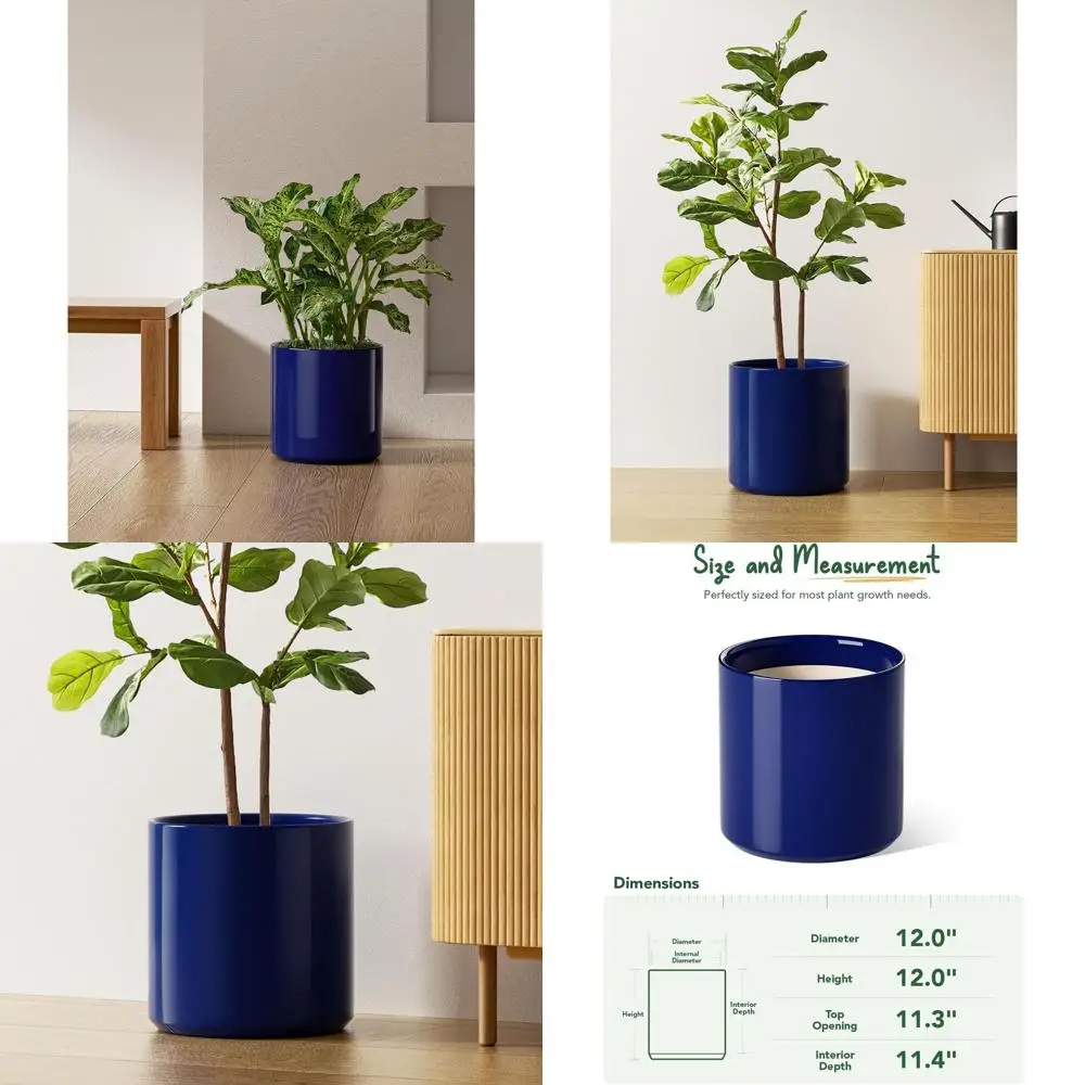 

Mid-Century Modern 12 Sapphire Blue Ceramic Plant Pot with Drainage for Indoor Plants