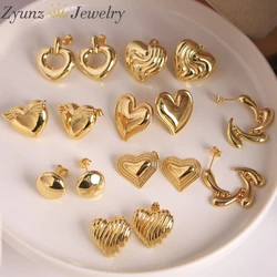 5 Pairs, 18K Gold Plated Heart Texture Stud Earrings Metal Minimalist Women's Jewelry Gift