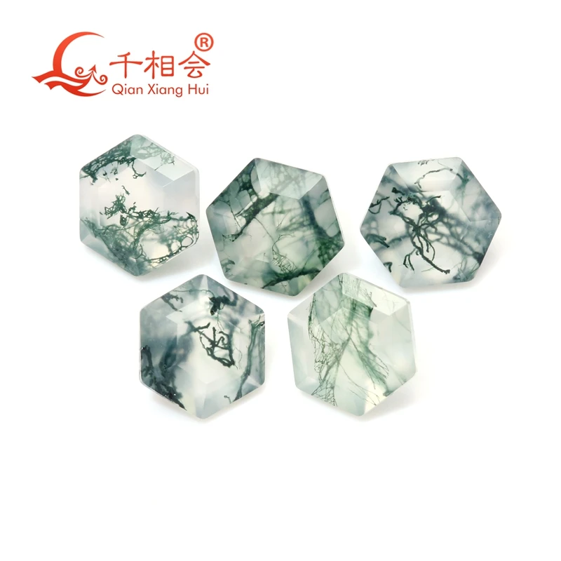 

Натуральный зеленый мха-агат (Ocean Grass Agate) в форме шестиугольника 8*8 мм, необработанный камень