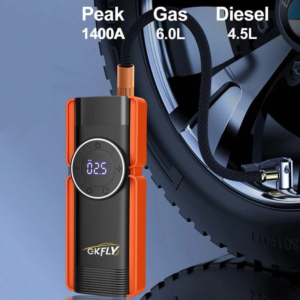 GKFLY 16000mAh Car Jump Starter 1400A Portable Power Bank with Air Compressor Car Battery  Booster Buster