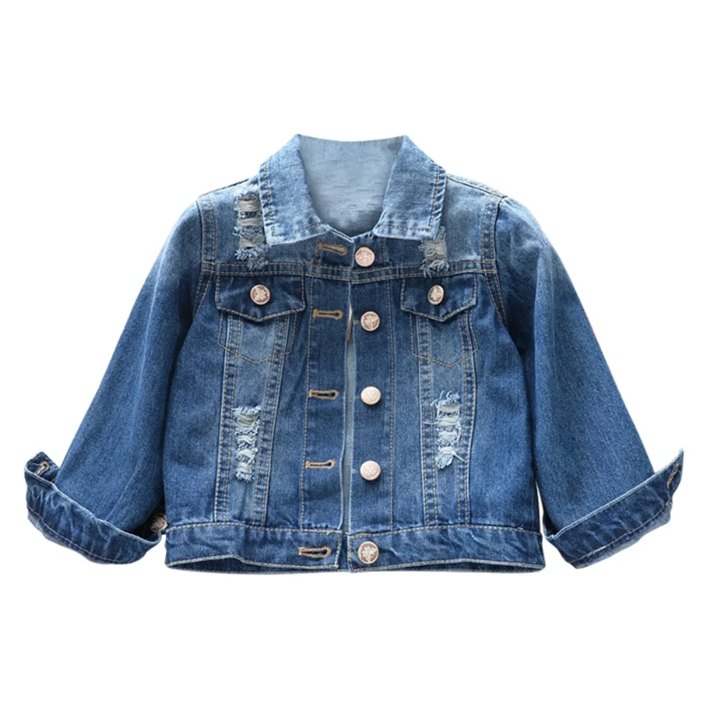 Children Girls Cartoon Jacket Coats Fashion Denim Hole Clothes Spring Autumn Cotton Outerwear Clothing