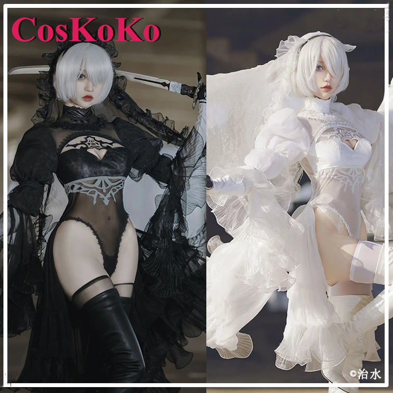 

CosKoKo 2B Cosplay Anime Game NieR: Automata Costume Gorgeous Sweet Black And White Wedding Dress Women Party Role Play Clothing