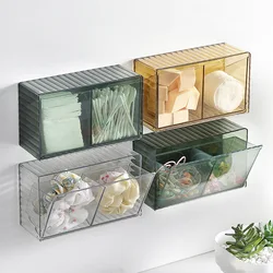 Wall Mounted Cushion Storage Organizer, Clear Stand Dispenser with 2 Compartments Bathroom Vanity Storage Jar for Cotton Swabs