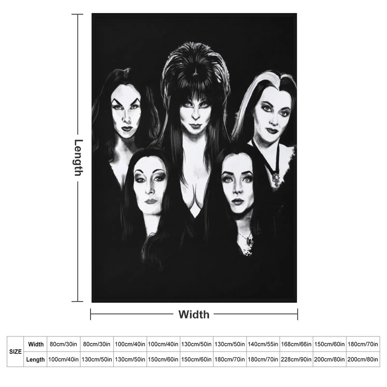 Goth Queens - Elvira, Vampira, Lily, Morticia Throw Blanket Soft Plaid Bed linens Travel Blankets