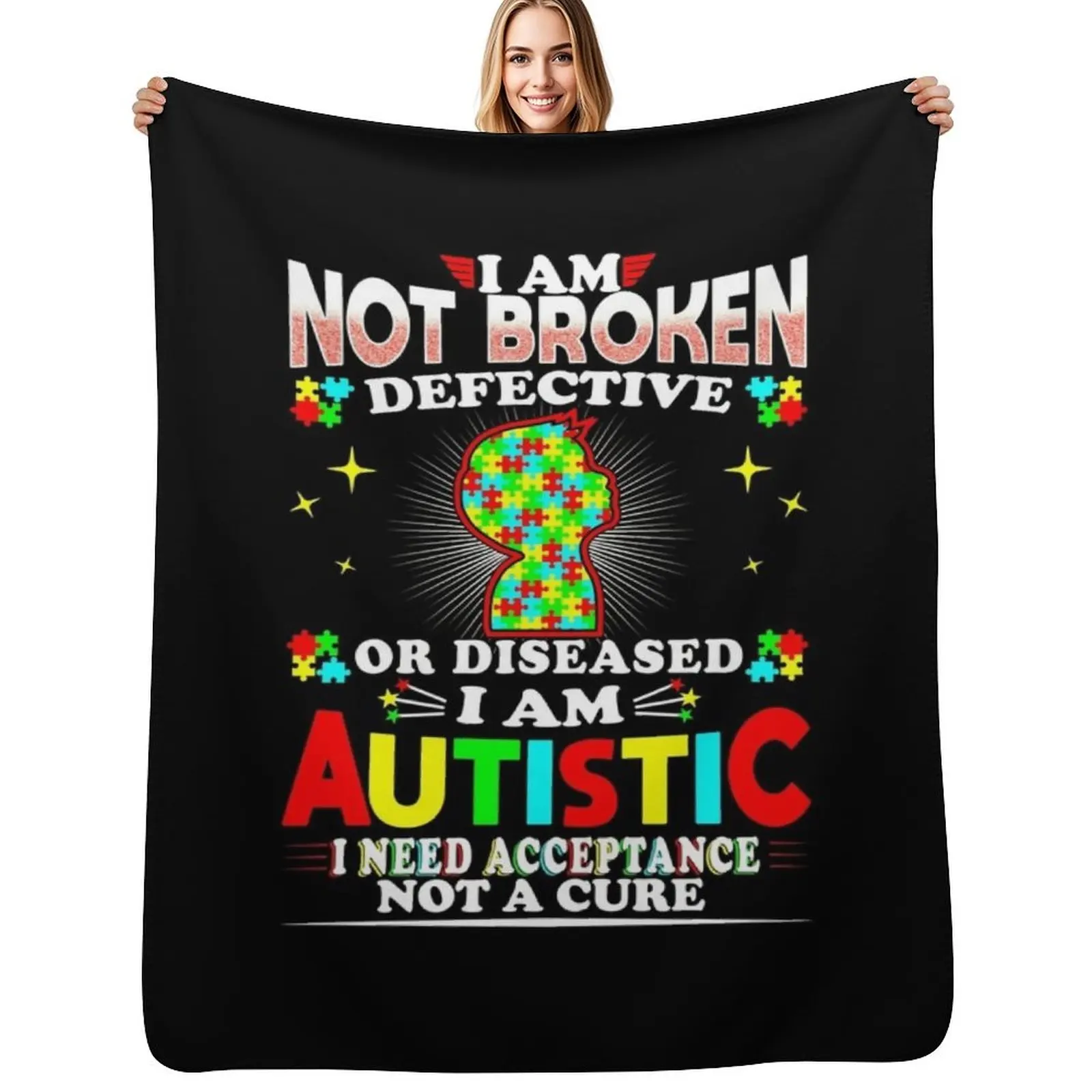 

I Am Not Broken Defective Or Deceased Autism Awareness Gift Throw Blanket Moving Kid'S wednesday Summer Beddings Blankets