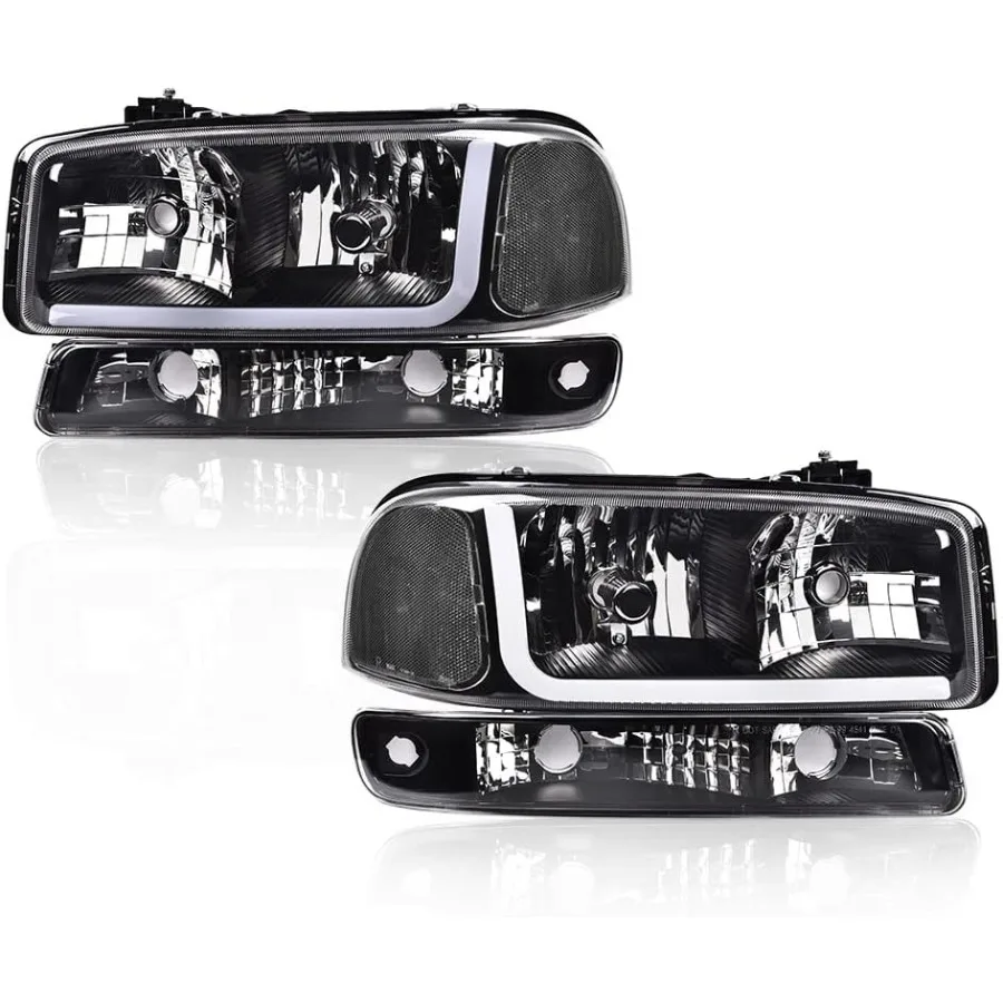

Led Drl Headlights Assembly Compatible with 1999-2007 Gmc Sierra 1500 1999-2006 GMC Yukon XL 1500 2500 Black Clear W Bumper Sign