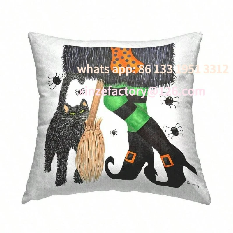 

Customizable Spooky Halloween Decorative Pillow Cover 18x18 Inch - Gothic Witch Design Printed Square Throw Cushion