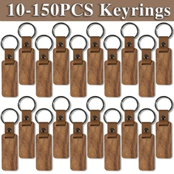 10-150Pcs DIY Souvenir Keyring Leather Sublimation Blank Wooden Key Chains Keychain