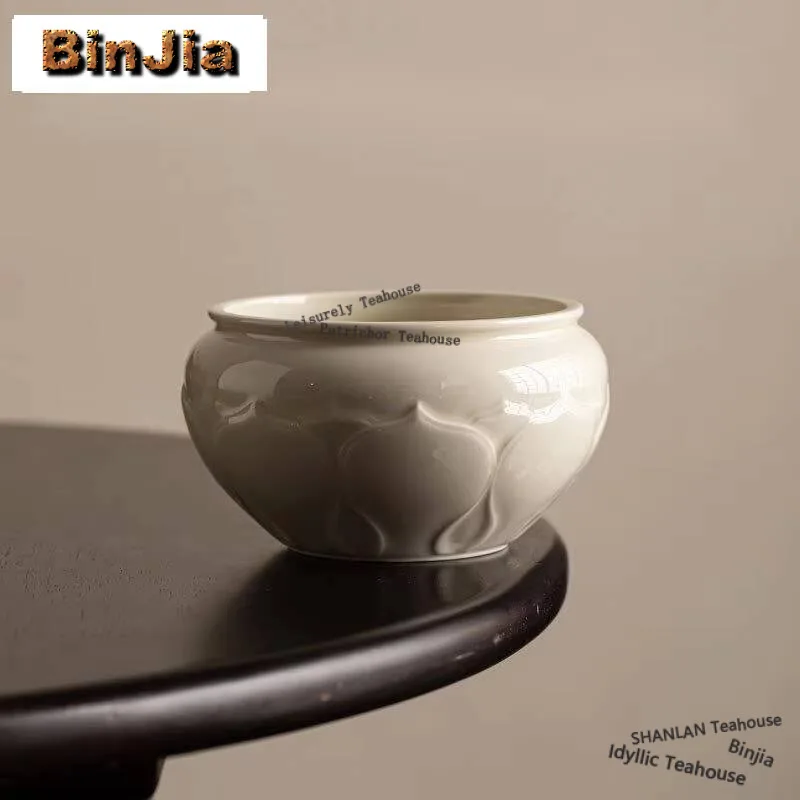

400ml Ding Kiln White Porcelain Jianshui Boutique Relief Lotus Washing Cup Bowl Writing-brush Washer Chaxi Drinkware Decoration
